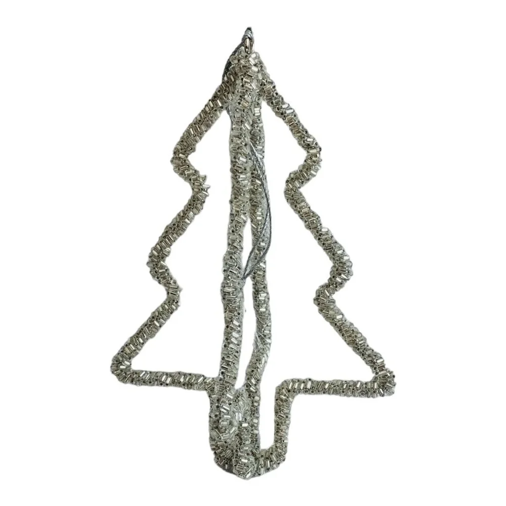 Pottery Barn Silver Beaded Christmas Tree Ornament Handcrafted Collectible